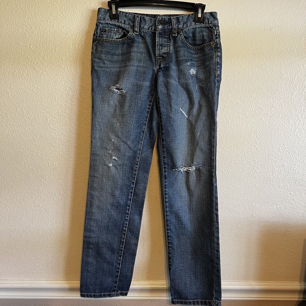 Ann Taylor LOFT Y2K Jeans Womens 00 P Boyfriend Button Fly Mid Rise Distressed